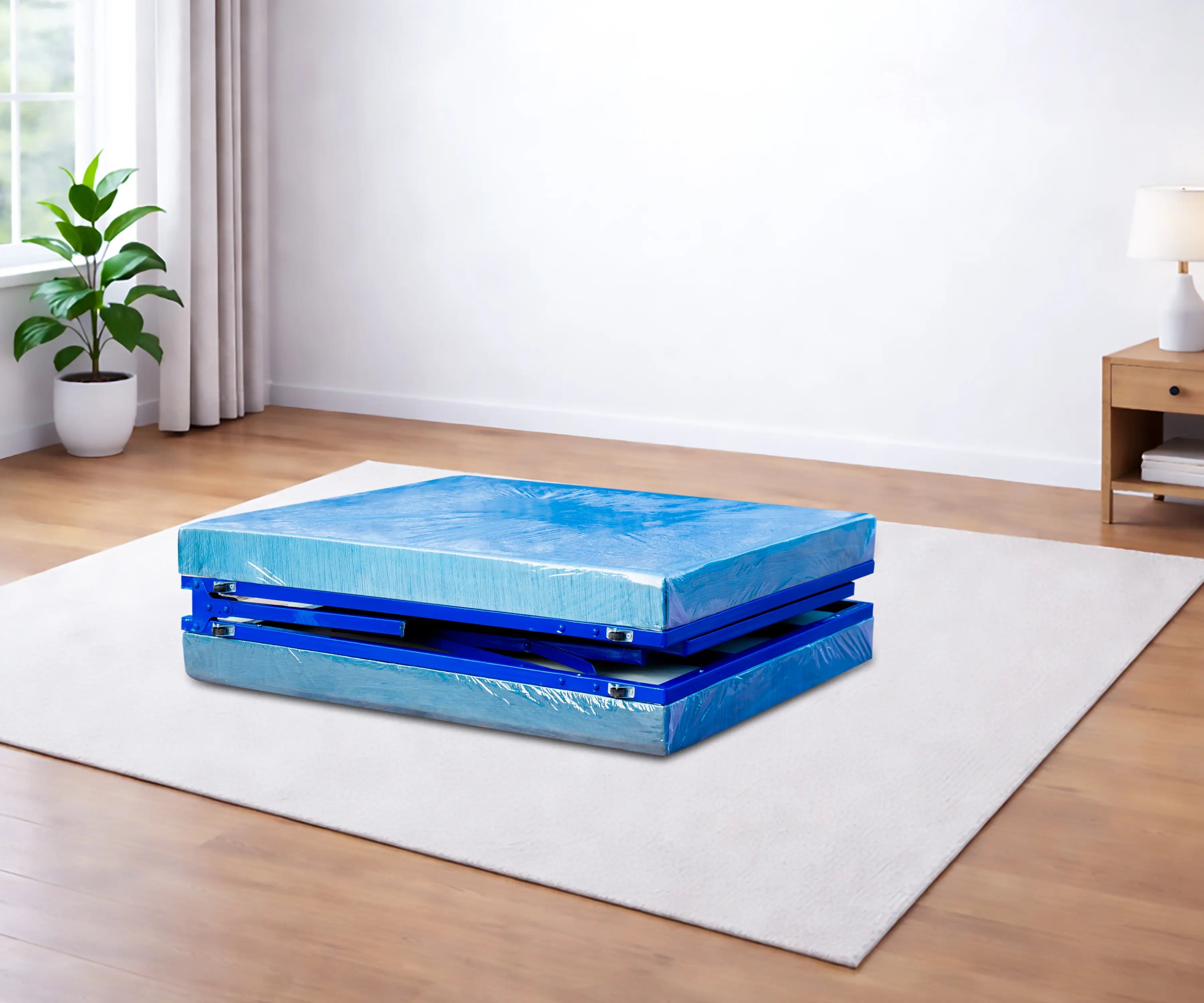 FourKay Heavy-Duty Single Metal Bed with 50mm HD Foam Mattress – Blue | 72×36 Inch