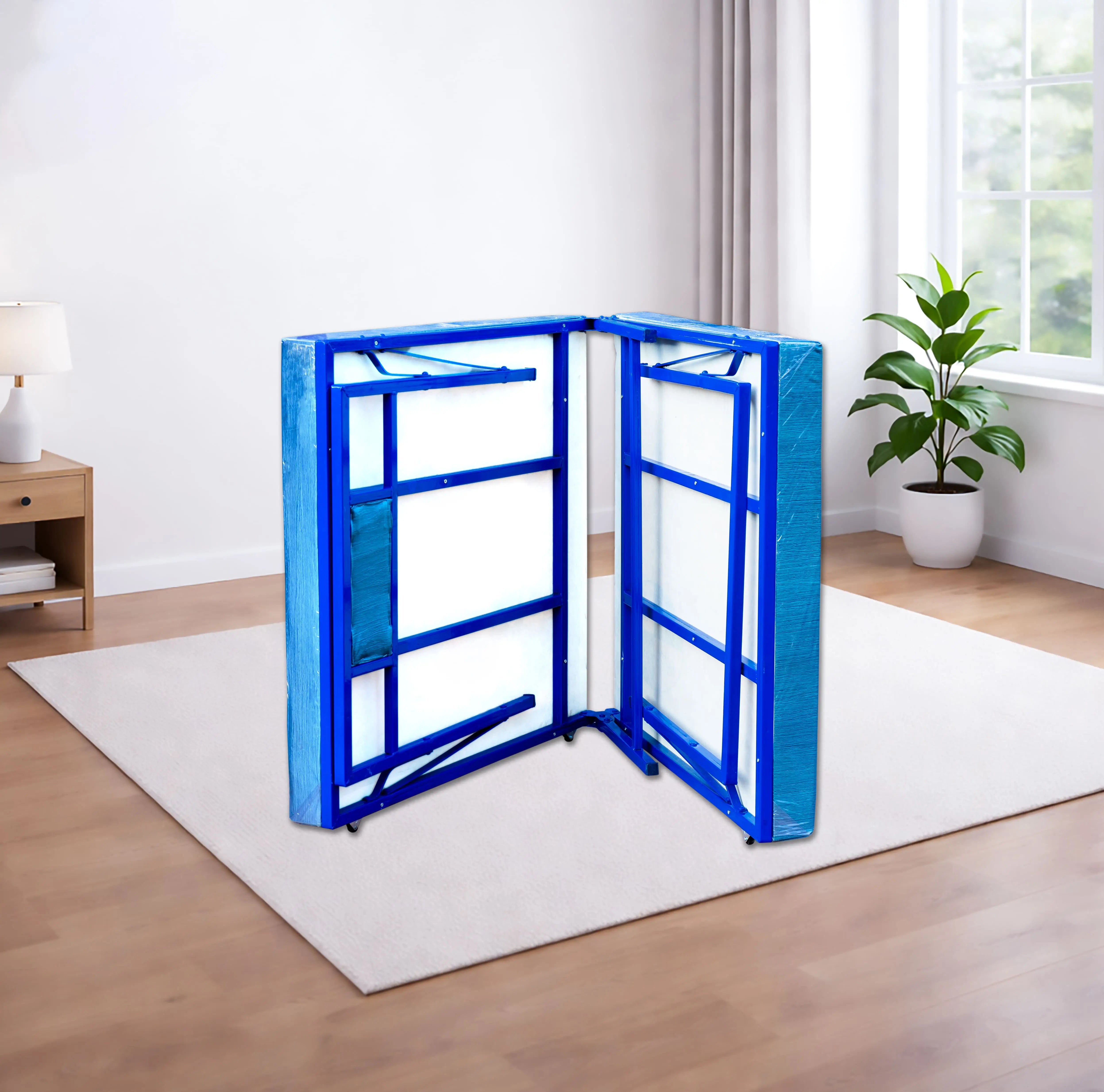 FourKay Heavy-Duty Single Metal Bed with 50mm HD Foam Mattress – Blue | 72×36 Inch